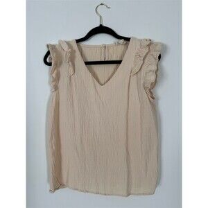 BiBi Tank Top Womens Size M Blush Beige Ruffle Sleeve V-Neck Gauze Flowy